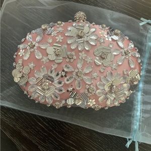 Pink Silk Flower Evening Bag w Chain